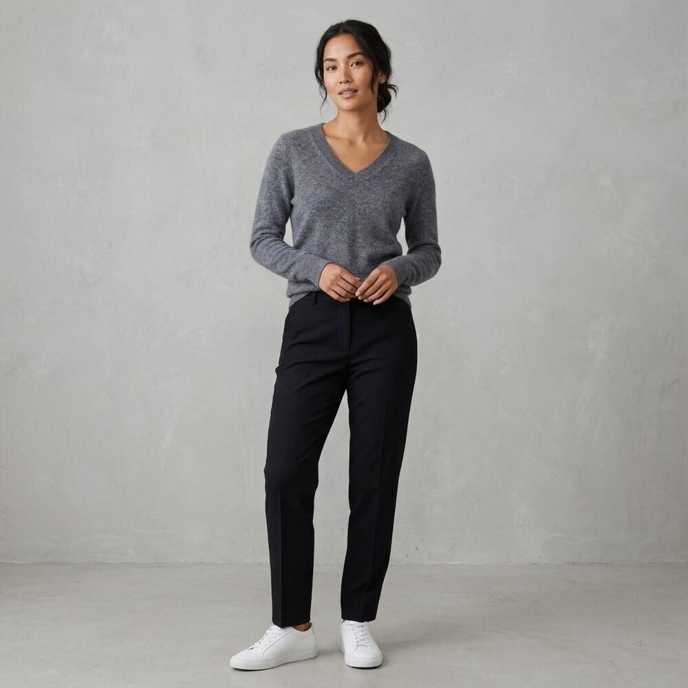 Magaschoni Cashmere Sweater Womens Medium Gray V-Neck Soft Quiet Luxury Preppy